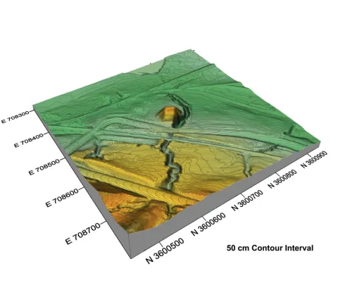 Relief map showing Haynes Bluff Mound