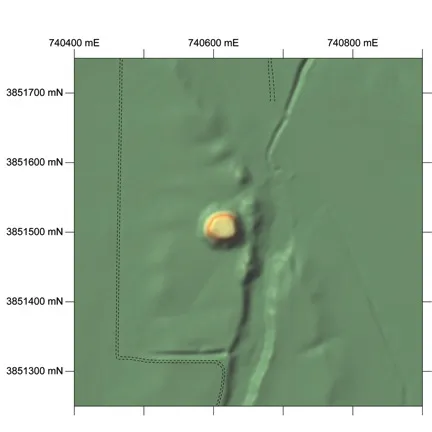 Relief map showing Hollywood Mounds