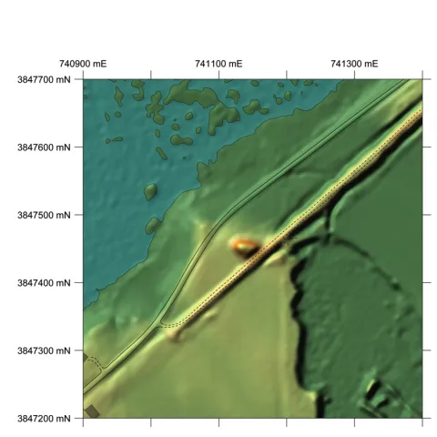Relief map showing Johnson Cemetery Mound